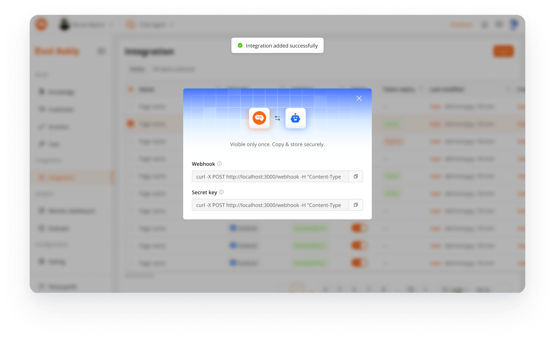 CRM auto-generates the Webhook URL & Secret Key